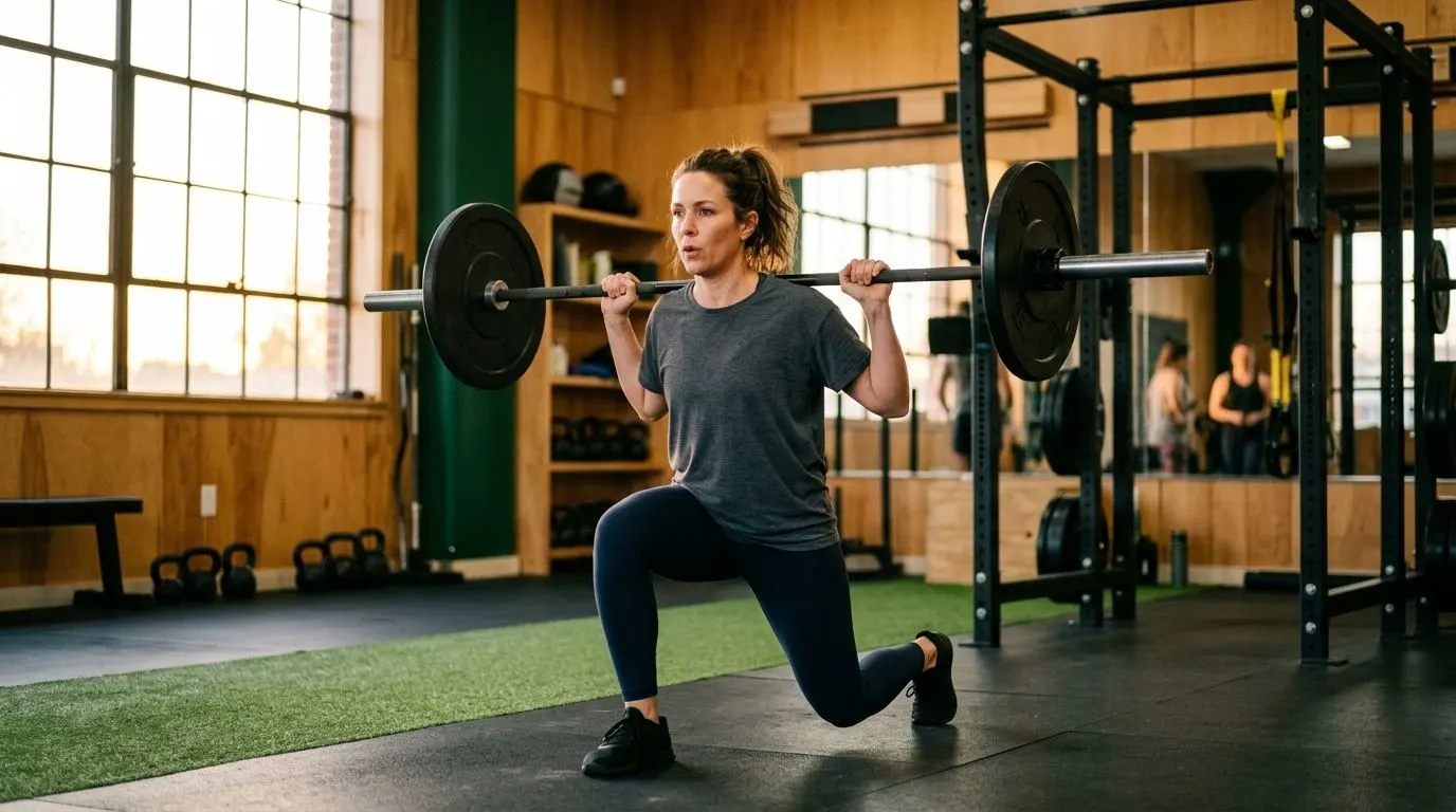 Dumbbell split squat during a coached strength session